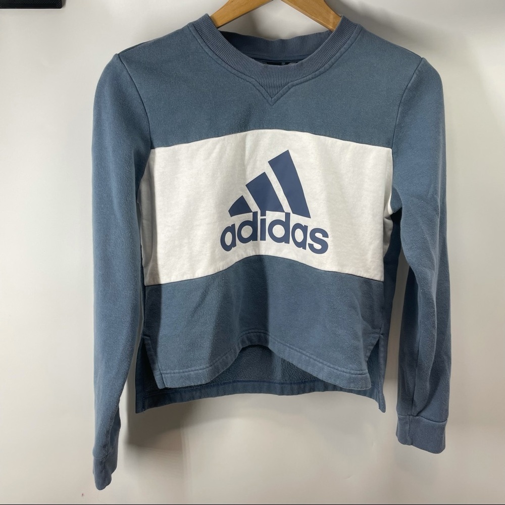 Adidas | Blue Grey Logo Crew Neck Sweatshirt Size Small